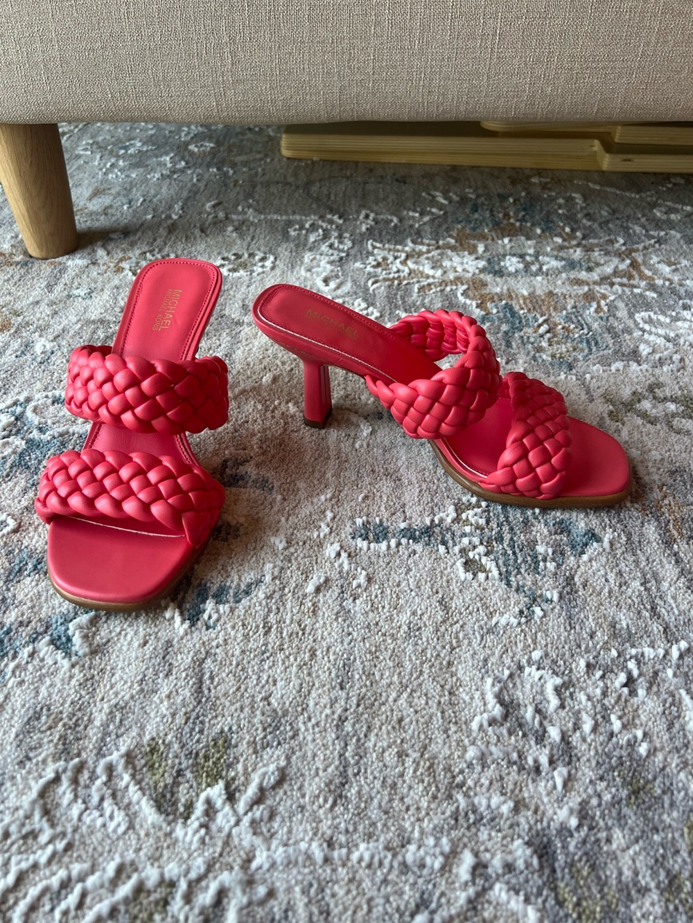 Michael Kors Braided Double-Strap Slide Sandal Heels in Corral - Picture 2 of 5